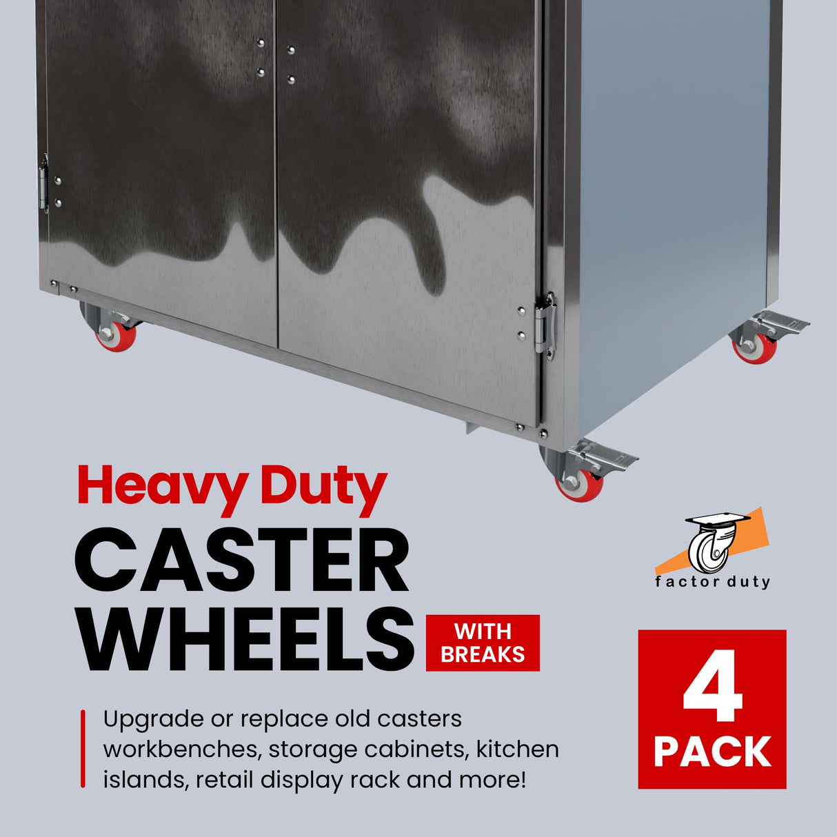 Online Best Service 4 Pack Caster Wheels Swivel Plate On Red Polyurethane Wheels (2 inch With Brake) Online Best Service