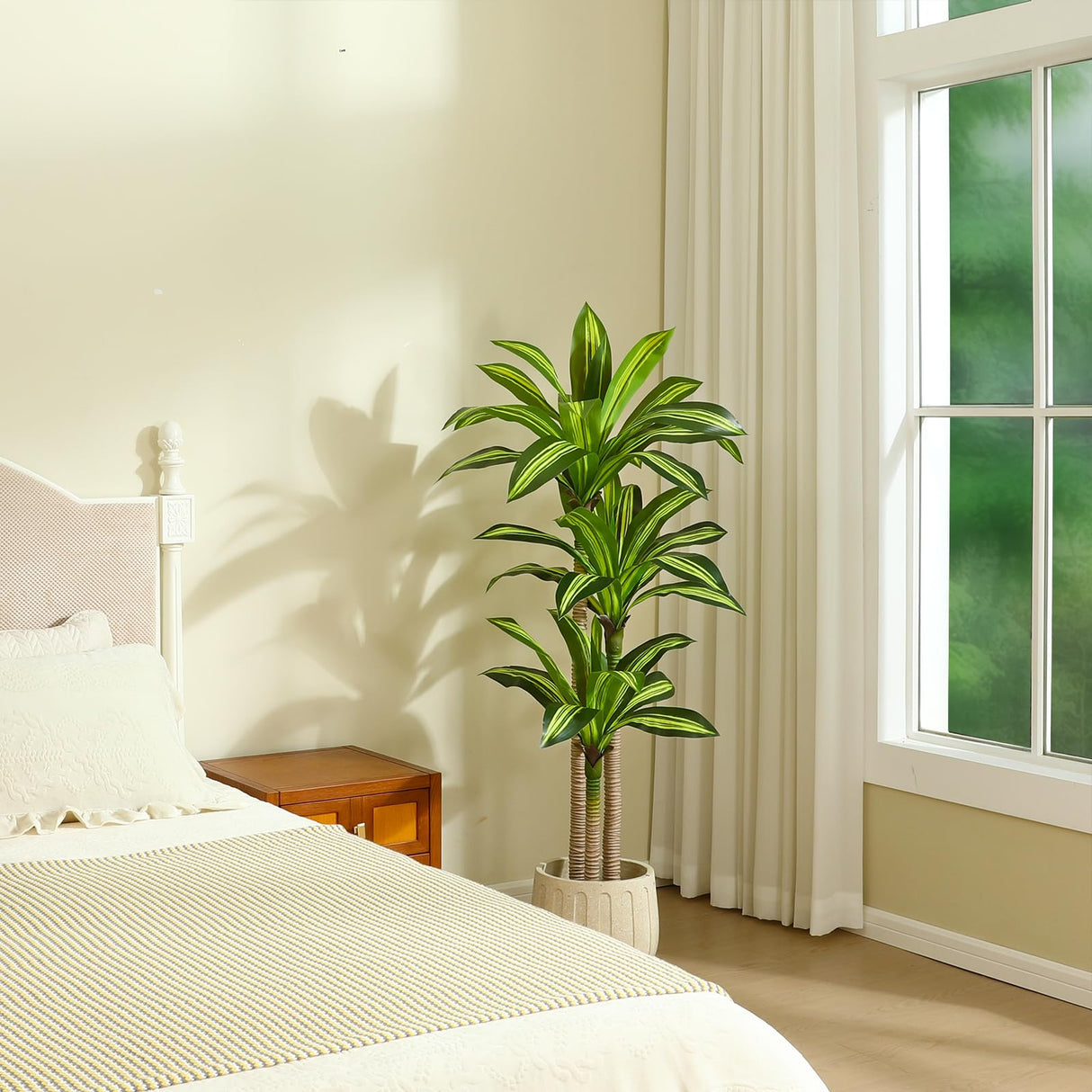 Ferrgoal Artificial Plants, 5 Ft Dracaena Tree Faux Plants Indoor Outdoor Decor Fake Tree with Woven Seagrass Basket Plants for Home Decor Office Living Room Porch Patio Housewarming Ferrgoal