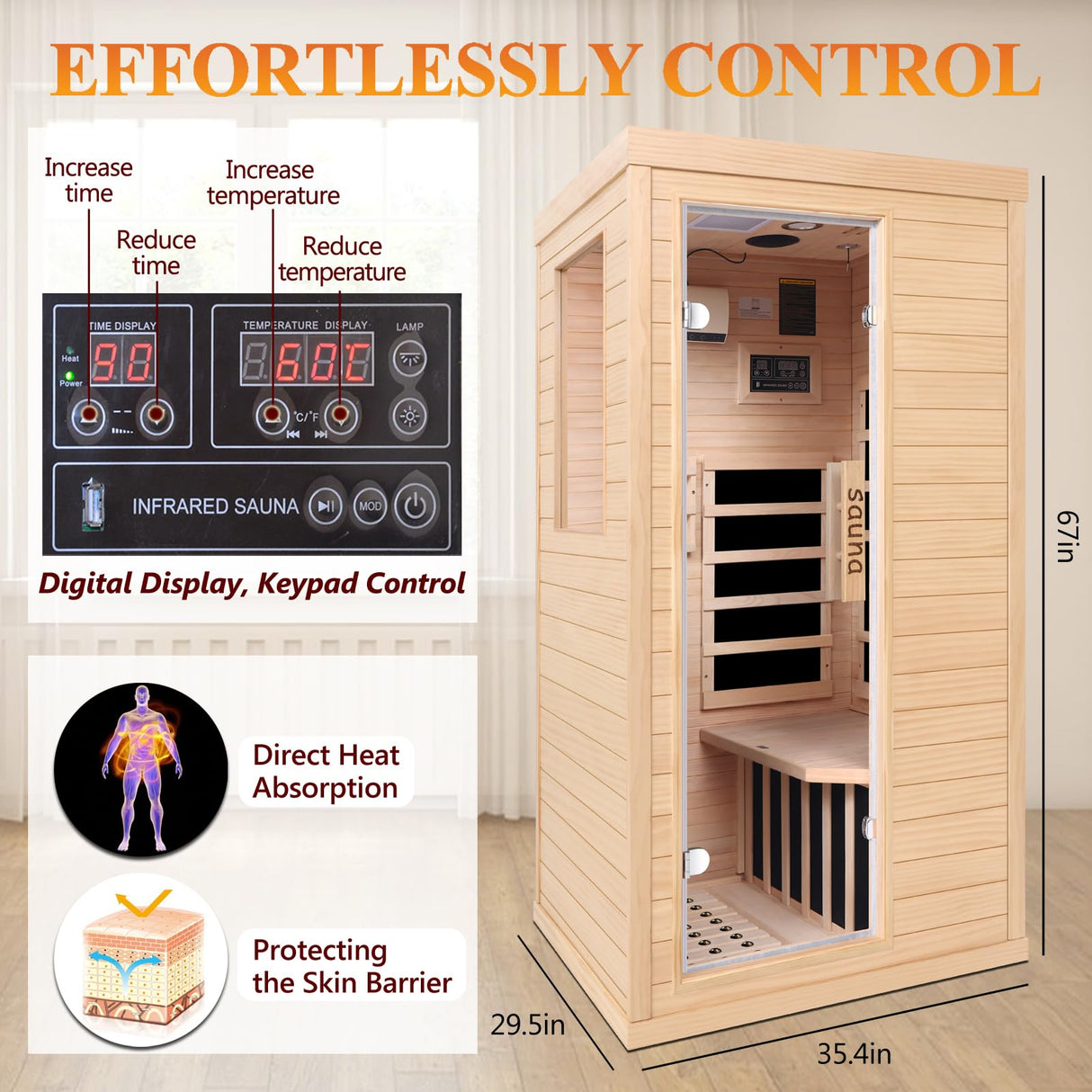 DWKWE Far Infrared Sauna Room for Home Use - 1350W Natural Hemlock Indoor Personal Wooden Personal Dry Sauna with Rapid Heating, Perfect for Athletes, Busy Professionals & Arthritis Sufferers DWKWE