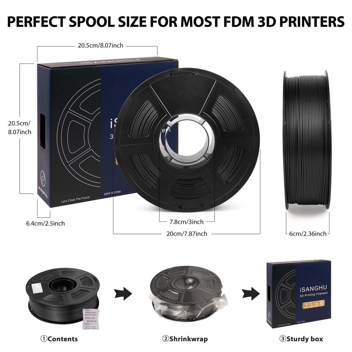 iSANGHU Carbon Fiber ABS Filament 1.75mm, Lightweight & High Toughness, Enhanced ABS-CF 3D Printer Filament, Black Carbon Fiber Filament ABS Filament 1kg(2.2lbs) Spool iSANGHU