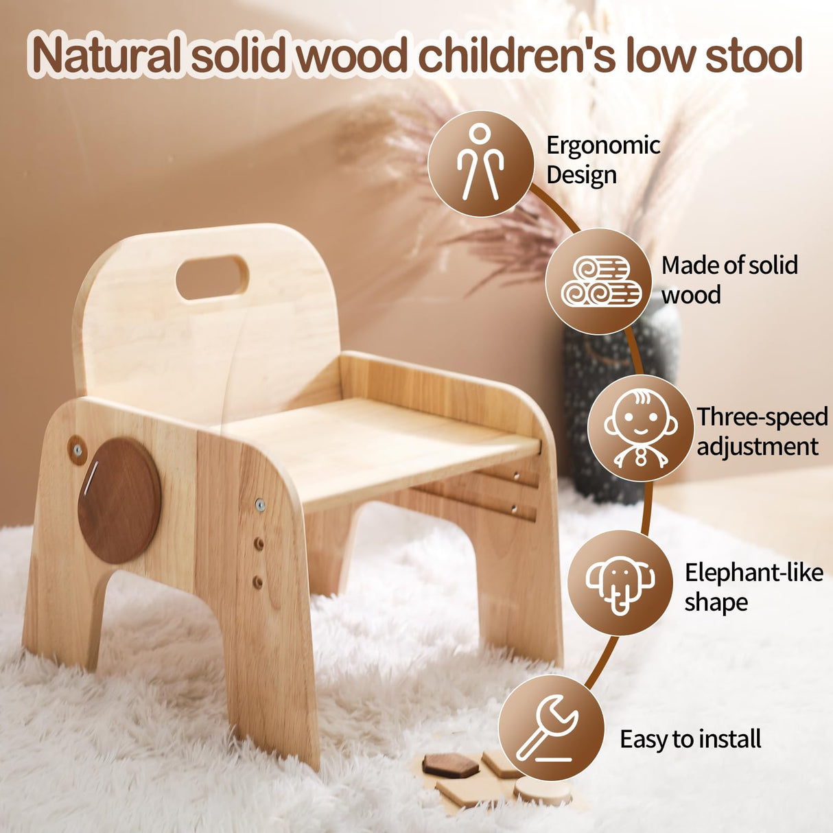 ibwaae Natural Solid Wooden Kids Chair Height-Adjustable Wooden Chair for Toddlers Montessori Furniture Birthday Gift for Children ibwaae