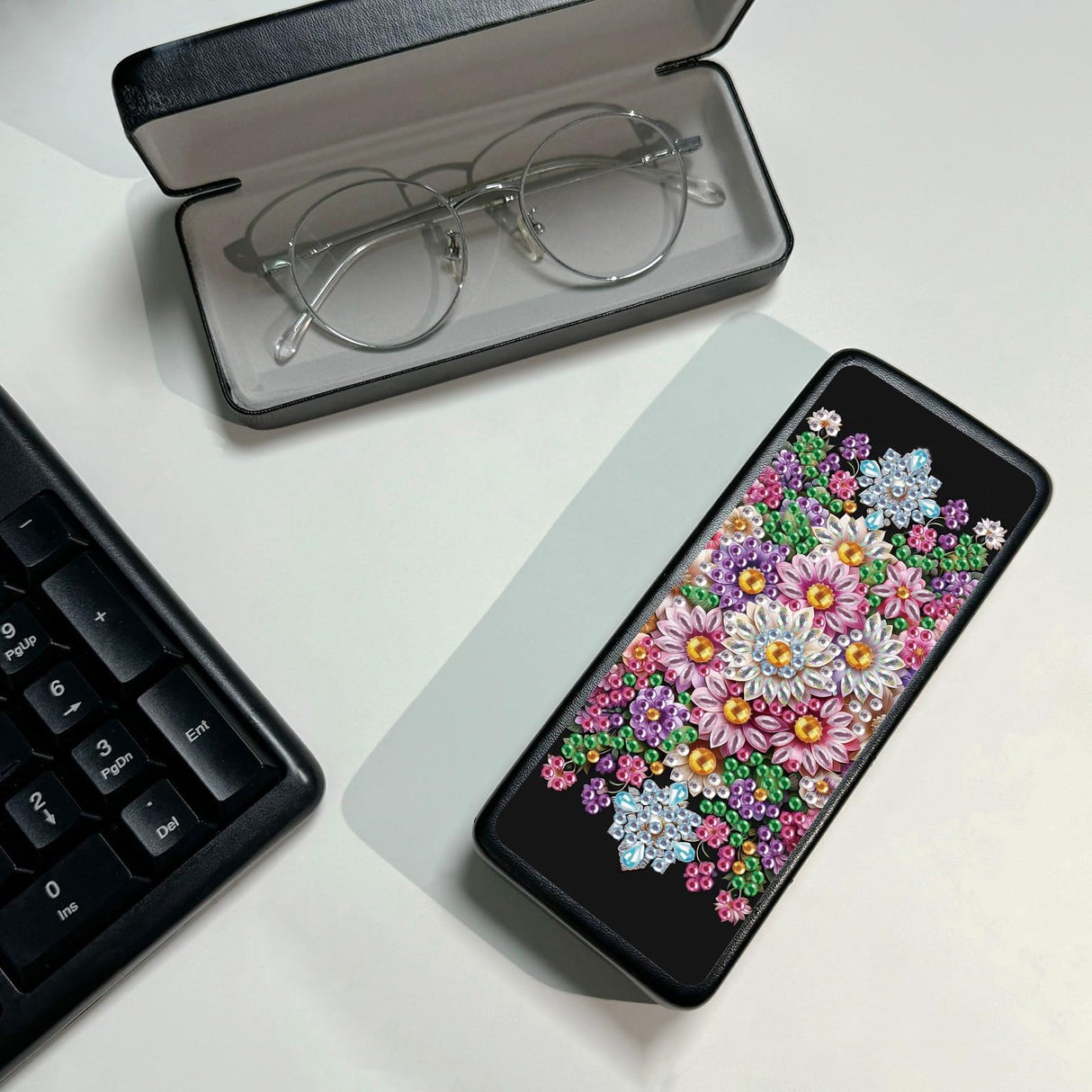 BAYUNOE Eye Glass Case Diamond Art Painting Portable Unisex Protective Case DIY Art Craft for Sunglasses Glasses Storage Box-Flower07 BAYUNOE