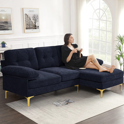EASELAND 82" L-Shape Sofa with Reversible Chaise Lounge, Convertible Sectional Sofa Couch, Chenille Modern Sofa Couch for Living Room, Apartment and Office, Removable Cover (Dark Blue)