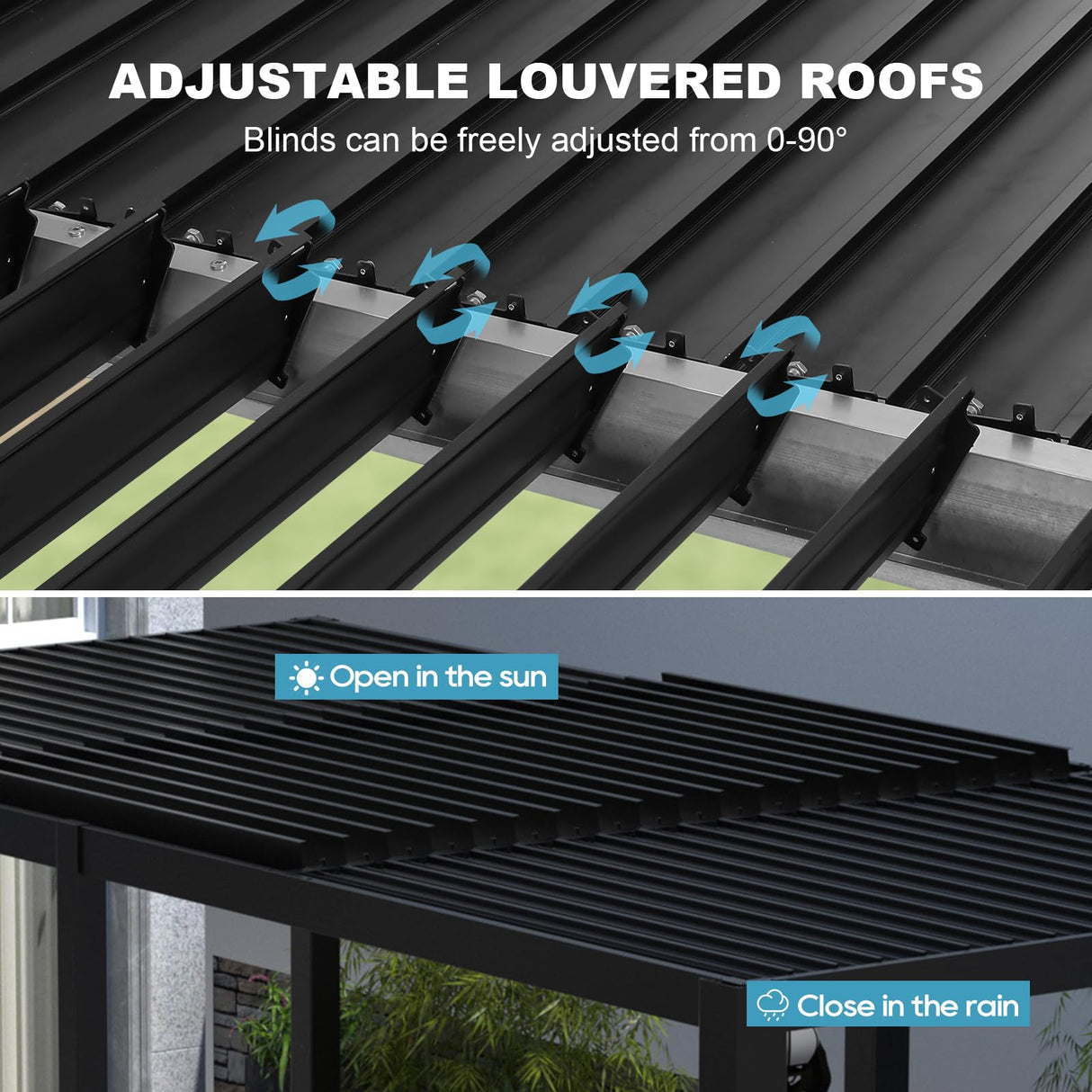 Outdoor Louvered Pergola 10' x 10', Aluminum Louvered Pergola with Adjustable Roof, Adjustable Pergolas for Outdoor Deck, Patio, Lawn & Garden GS CHIER