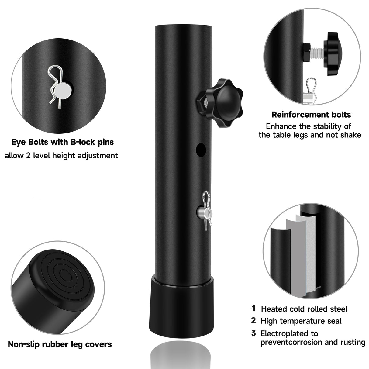 (4-Pack) Folding Table Leg Extenders, Highly Durable Steel Folding Table Leg Risers, Table Leg Extensions for Straight and Bent Legs, Adjustable Table Height Extenders for Rise 3.6in/5.2in Laowu