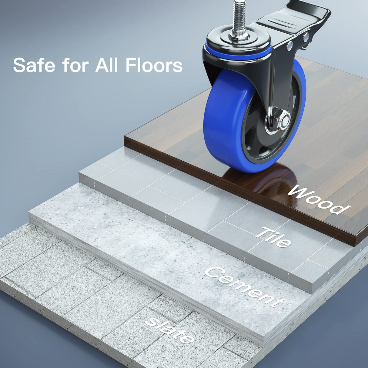 4 Inch Stem Caster Wheels Heavy Duty with Dual Locking 2200Lbs, Threaded Stem Casters 3/8" -16 x 1, Swivel Industrial Casters Set of 4, Wheels for Cart and Furniture WOZESEIK