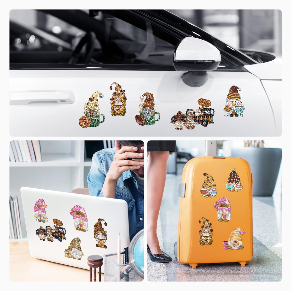 Sitsink Gnome Diamond Art Magnet - Cute Coffee Gnome Diamond Painting Refrigerator Stickers, Coffee Cookie 3D Gem Art Fridge Magnet Stickers Kit for Adult Sitsink