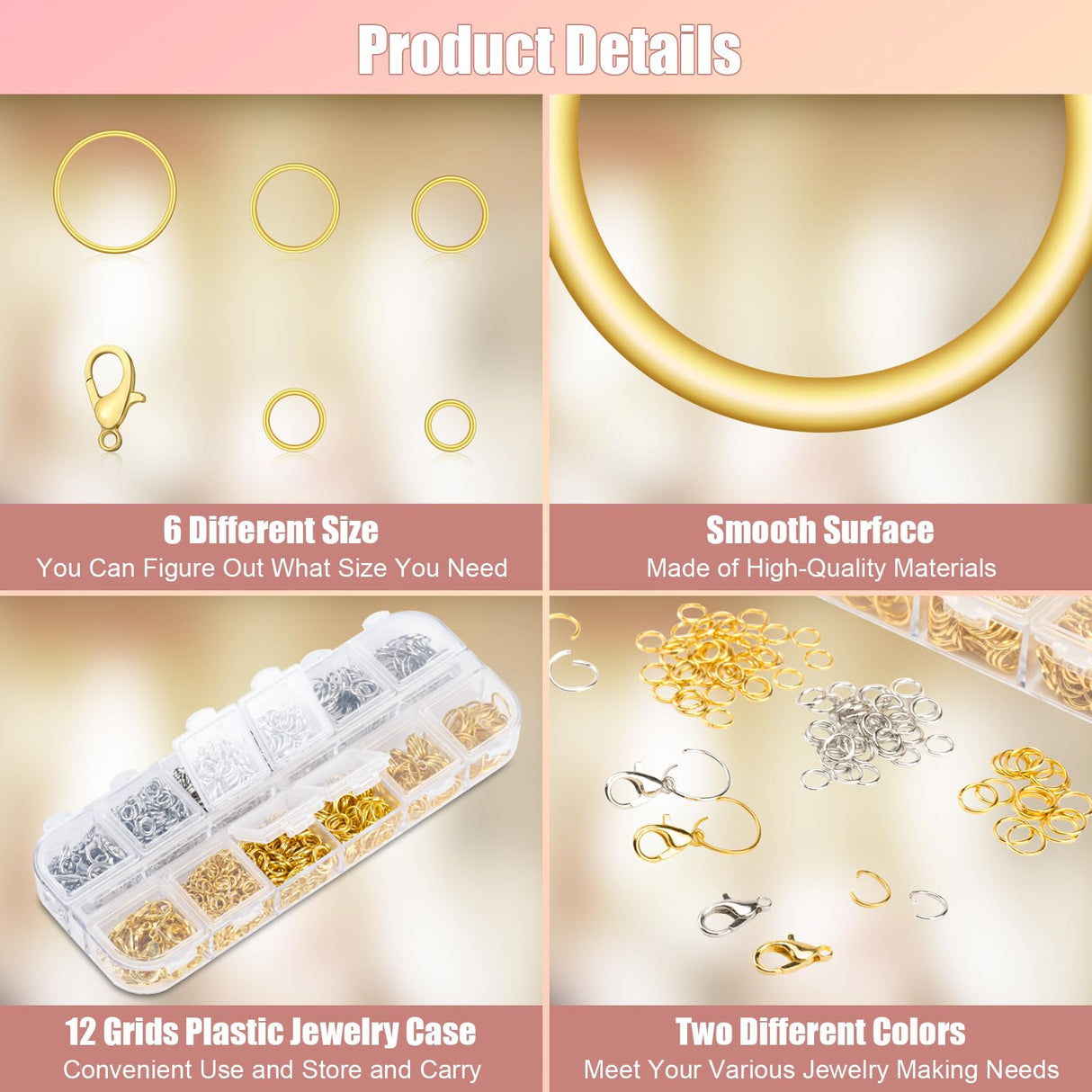 Amrules 1200 Pcs Jump Rings for Jewelry Making Supplies, Necklace Repair Kit with Open/Close Tools, Pliers, Tweezers, Lobster Clasps, Jewelry Jump Rings for Crafts and Key Chains (Silver and Gold) Amrules