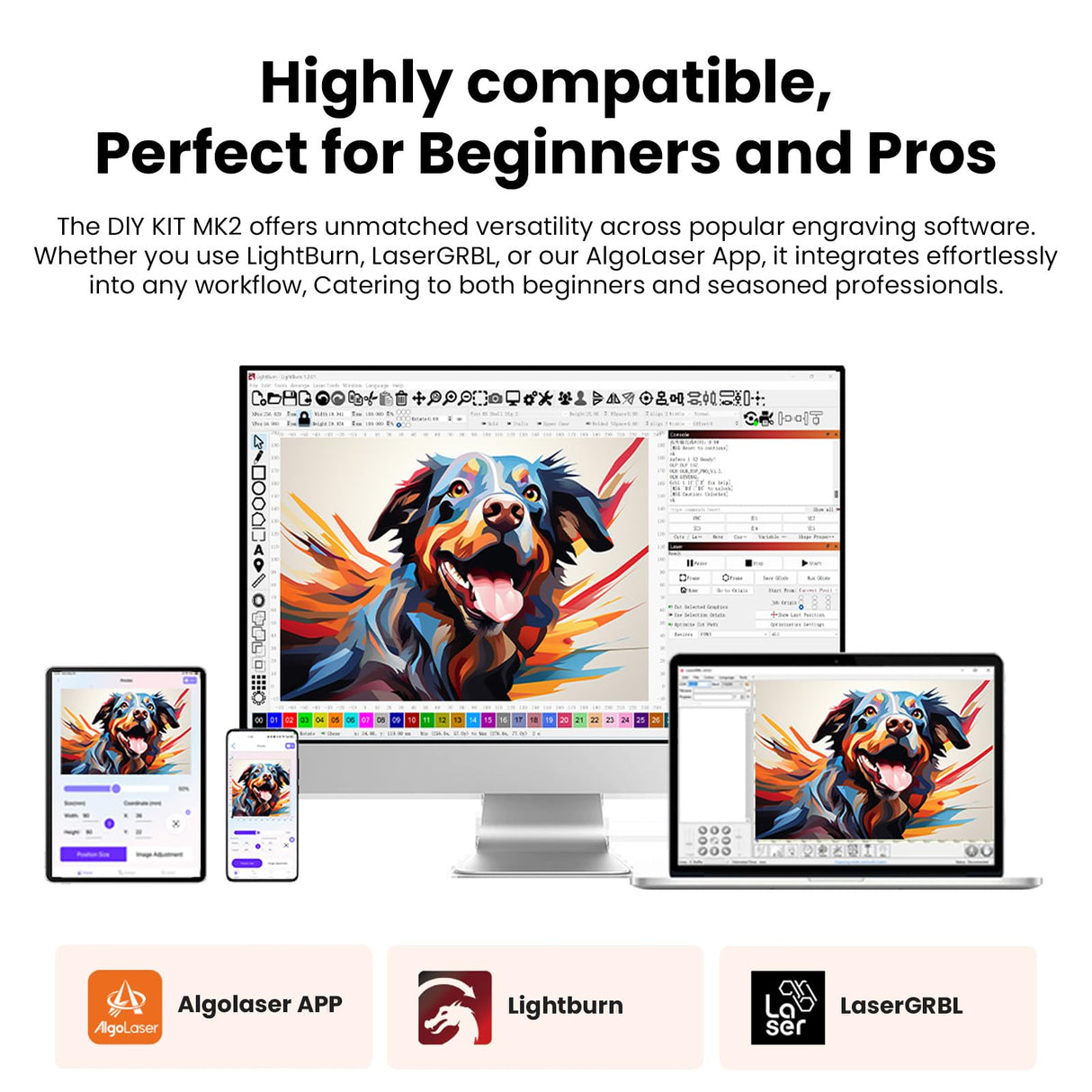 AlgoLaser Laser Engraver DIY KIT MK2 10000mW, Laser Cutter with 3.5" Touch Screen and AlgoOS, High Precision Laser Engraving Machine for Wood and Metal Acrylic Glass Leather, Laser Class 1 AlgoLaser