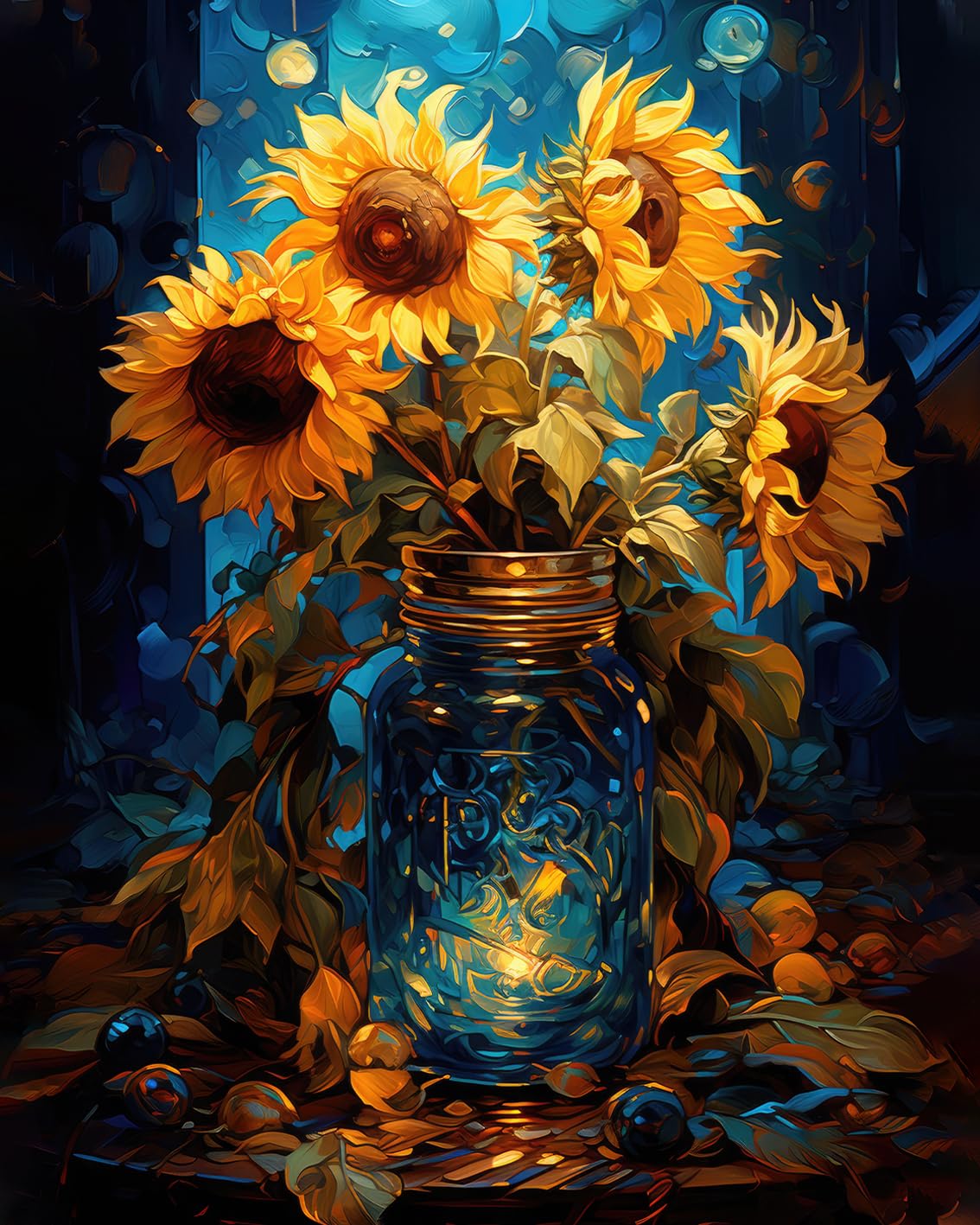 TUMOVO Paint by Number for Adults DIY Paint by Numbers Sunflowers in a Glass Jar Night Sky Abstract Paint by Numbers for Beginners Oil Hand Painting by Numbers Home Wall Decor Art Crafts 16x20 inch TUMOVO
