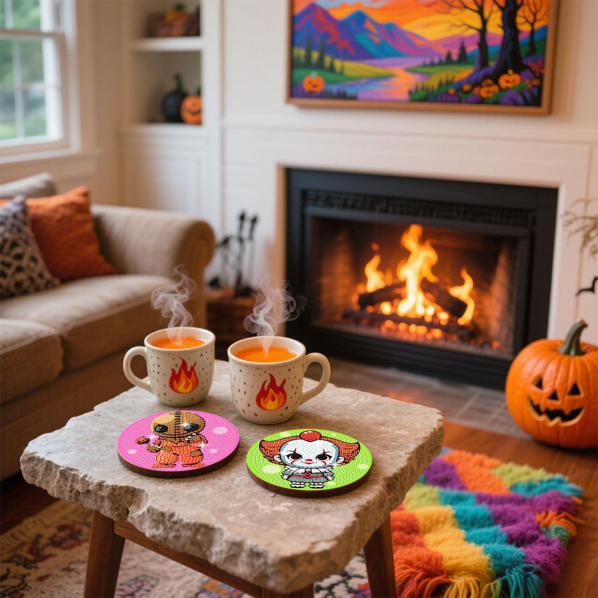 8 PCS Halloween Diamond Art Coasters Kit-Horror Diamond Painting Coasters Kits with Holder for Beginners,Crafts Kits for DIY Coaster for Adults as Gift Home Decors Arttoplus