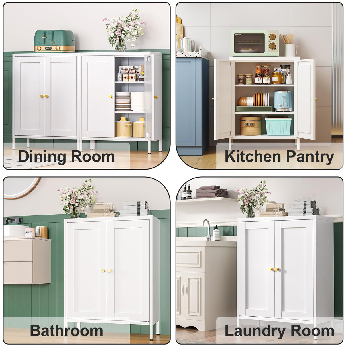 YAUWOH Metal Bathroom Storage Cabinet, Metal Storage Cabinet with 2 Adjustable Shelves & 2 Doors,Freestanding Sideboard Cabinet for Small Spaces, Living Room, Home Office, Dining Room,White YAUWOH