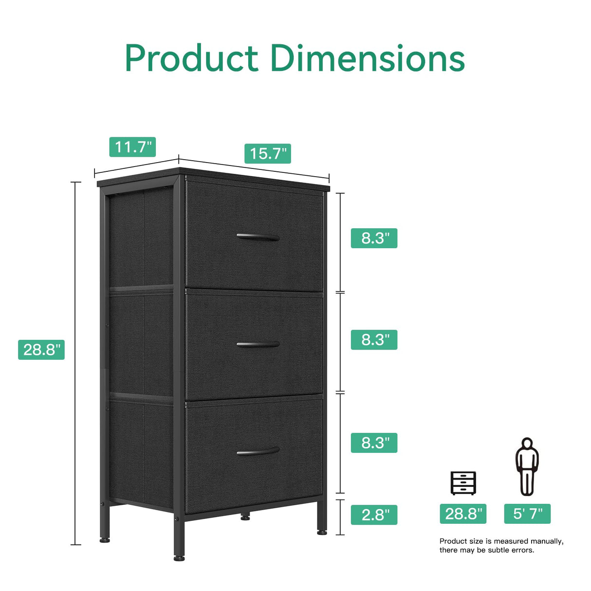 AODK Dresser for Bedroom Nightstand Small Dresser Chest of Drawers End Table for Living Room, Closet Dresser with 3 Storage Drawers Organizer Clothes, Black AODK