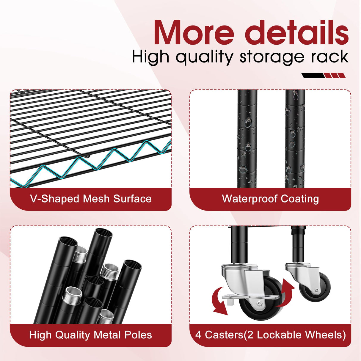 Homtura 6-Tier Rolling Storage Shelves, 14" D x 24" W x 71" H Adjustable Space-Saving Wire Rack Shelving, 750 lbs Capacity Heavy Duty Metal Shelving with Wheels for Garage, Closet, Kitchen Homtura