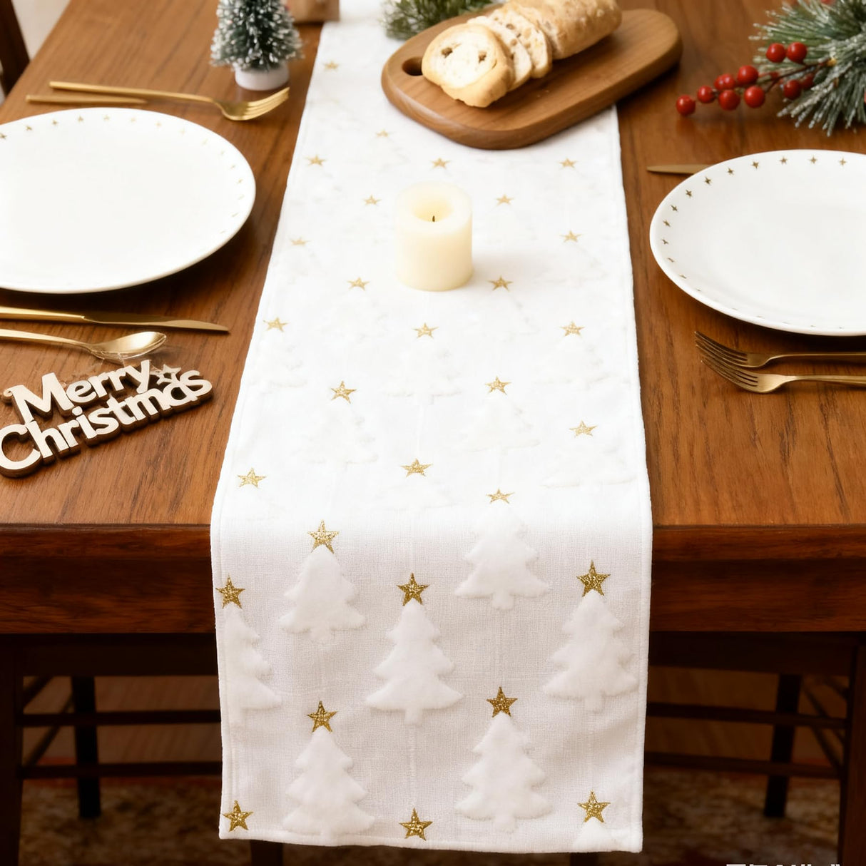 Baccessor Winter White Fur Table Runner Christmas Tree Soft Fluffy Plush Faux Fur Tufting Table Runner 13x72 Inch for Kitchen Center Dinning Dresser Cover Coffee Indoor Holiday Party Decoration Baccessor
