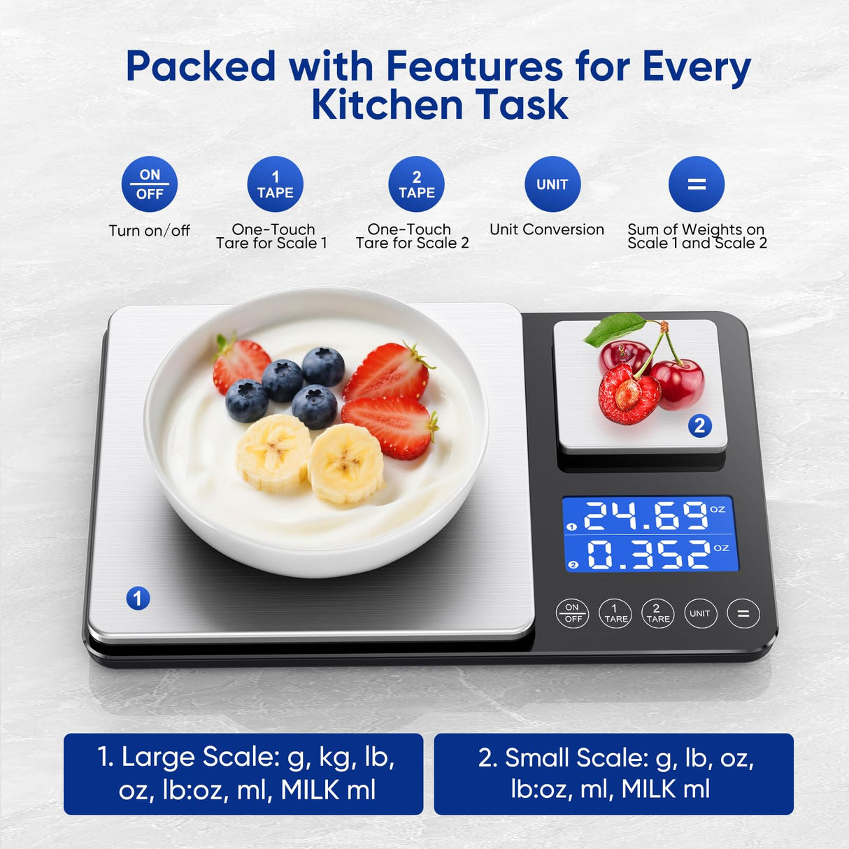 Dual Platform Food Kitchen Scale with 0.1g/0.001oz High Precision, 15kg/33lb Bakery Scale, Dual Accuracy Kitchen Scale for Sourdough Bread, Baking and Cooking with 7 Unit Tare and Totalizer ApeWeghr