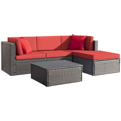 Devoko 5 Pieces Patio Furniture Sets All Weathevr Outdoor Sectional Patio Sofa Manual Weaving Wicker Rattan Patio Seating Sofas with Cushion and Glass Table (Red)