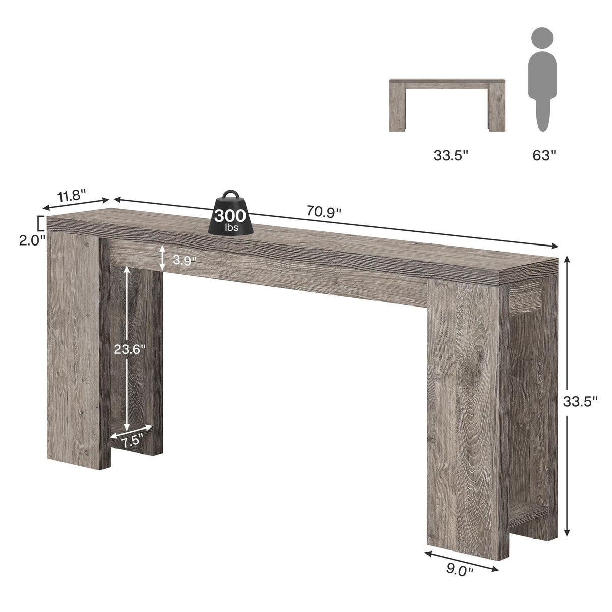 Tribesigns 70.9-Inch Long Console Table, Farmhouse Wooden Entryway Sofa Table Behind Couch, Narrow Entry Console for Living Room, Hallway, Entrance, Foyer, Grey Tribesigns