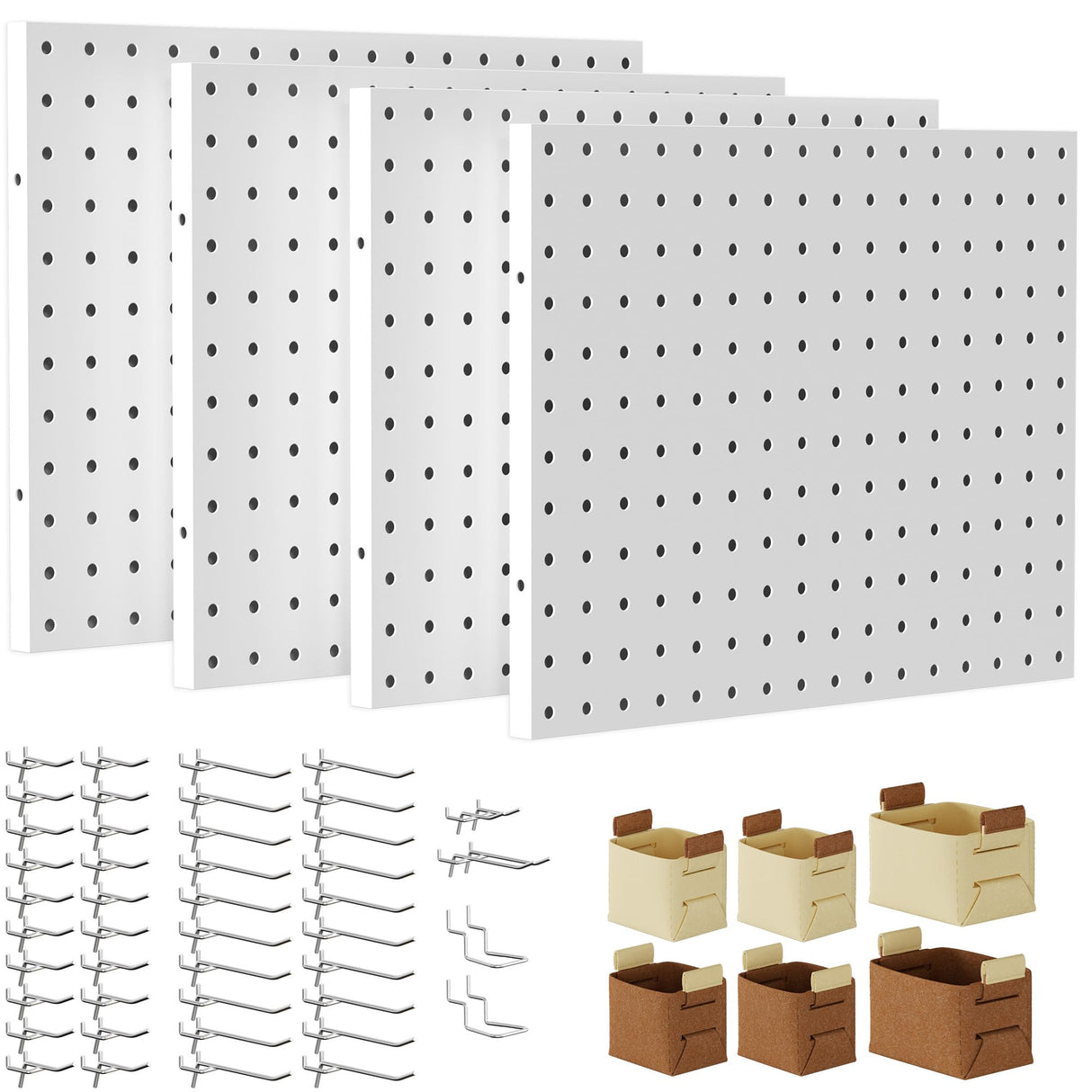 Spampur Peg Board, 4 Pack Metal PegBoard Organizer with Accessories, White Pegboard Panels with 50 Pcs Hooks and Baskets, Wall Organizer for office, Craft Room Organization, Garage, Sewing Room Spampur