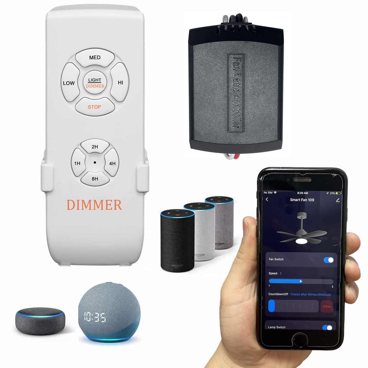 Universal Smart WiFi Ceiling Fan Remote Control Kit, Compatible with Alexa, Google Assistant and Smart Life App, No Hub Required DIMMER Humpptom
