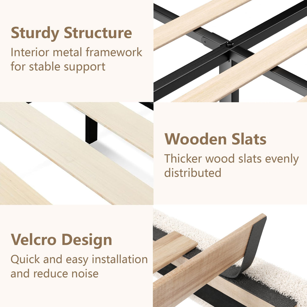 viplov King Size Bed Frame and Headboard, Upholstered Platform Bed with Adjustable Headboard, Soft Boucle Fabric, Modern Style, No Box Spring Required, Easy Assembly, Off-White viplov