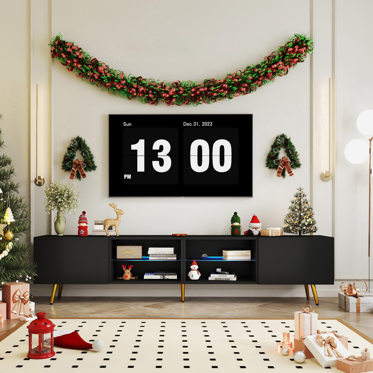 Bonzy Home 86" TV Stand, Modern Entertainment Center for 75" TV, Television Console Table with Storage Cabinets for Living Room, Black Bonzy Home