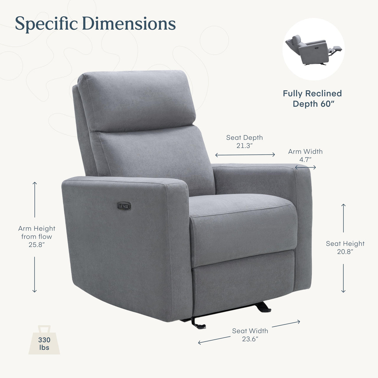 Nurture& The Glider Premium Power Recliner Nursery Glider Chair with Adjustable Head Support | Designed with a Thoughtful Combination of Function and Comfort | Built-in USB Charger (Gray) Nurture&