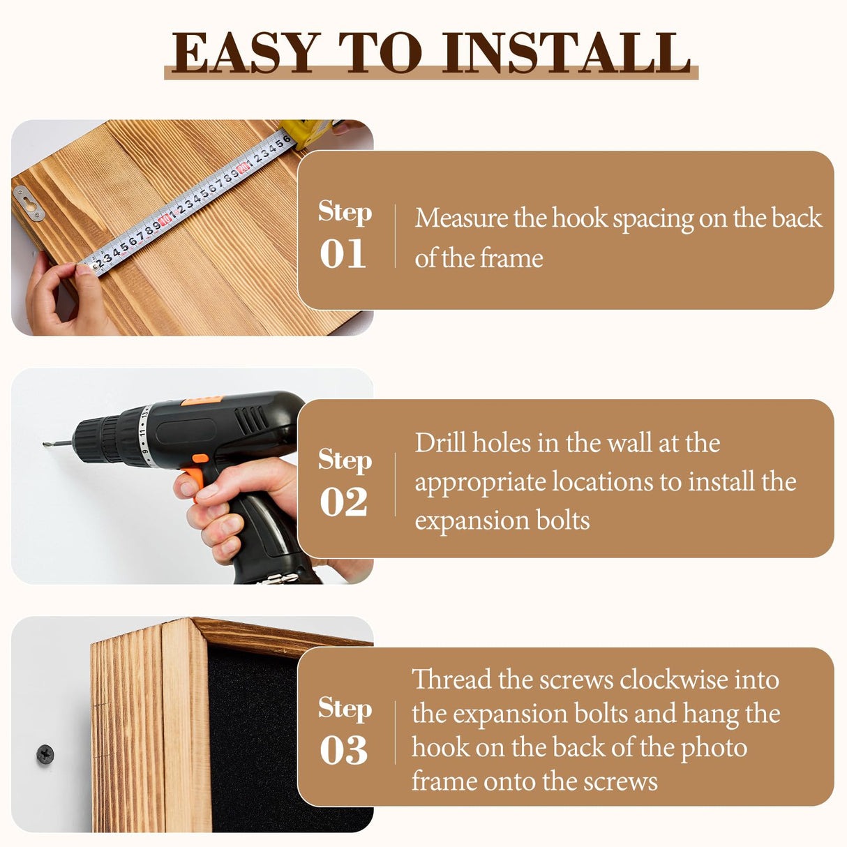 Dononr Hidden Gun Storage, Hidden Gun Safe for Pistols with 3 Metal Hooks, Wooden Picture Frames for Handgun, Hidden Storage Gun Safe Home Furniture, Concealment Furniture Storage, Rustic Brown Dononr