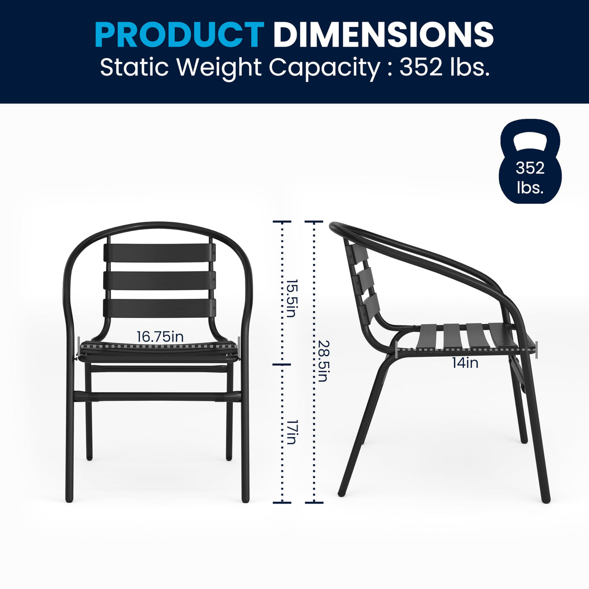 Flash Furniture 5-Piece Patio Dining Set with 31.5" Square Glass Metal Table and 4 Stackable Slat Back Chairs, Indoor/Outdoor Bistro Table and Chairs Set, Black Flash Furniture