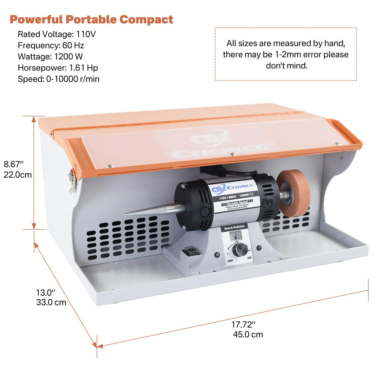 CTISMICE 1200W Jewelry Polisher with Display Screen, Variable Speed Bench Polishing Buffing Machine with Dual Exhaust Fan Blower, Dust Collector, Work Light and Eye Shield for Jewelry, Metal, Wood CTISMICE