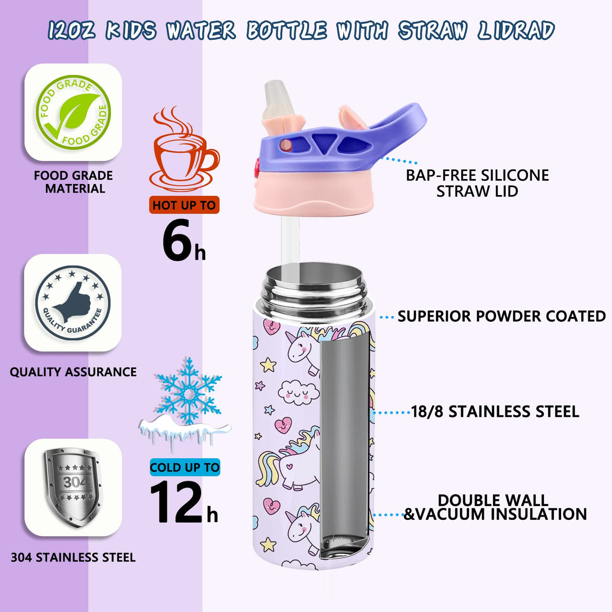 XccMe Kids Sublimation Tumbler,12oz Sublimation Water Bottle Blanks,Straight Stainless Steel Todder Sippy Cup,Double Wall Insulated Sippy Tumbler with Handle,Shrink Films,Leak Proof (Purple) XccMe