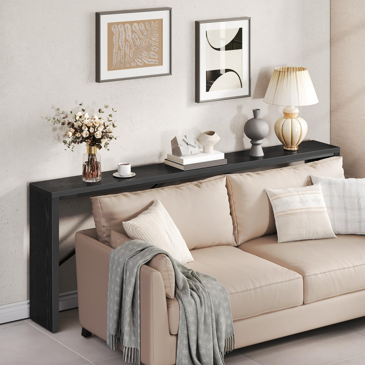 MAHANCRIS Console Table, 78.7" Long Sofa Table Behind Couch, Narrow Entryway Table, Farmhouse Dining Table with Angled Metal Frame, Industrial Console Table for Entryway, Black CTHB20801 MAHANCRIS