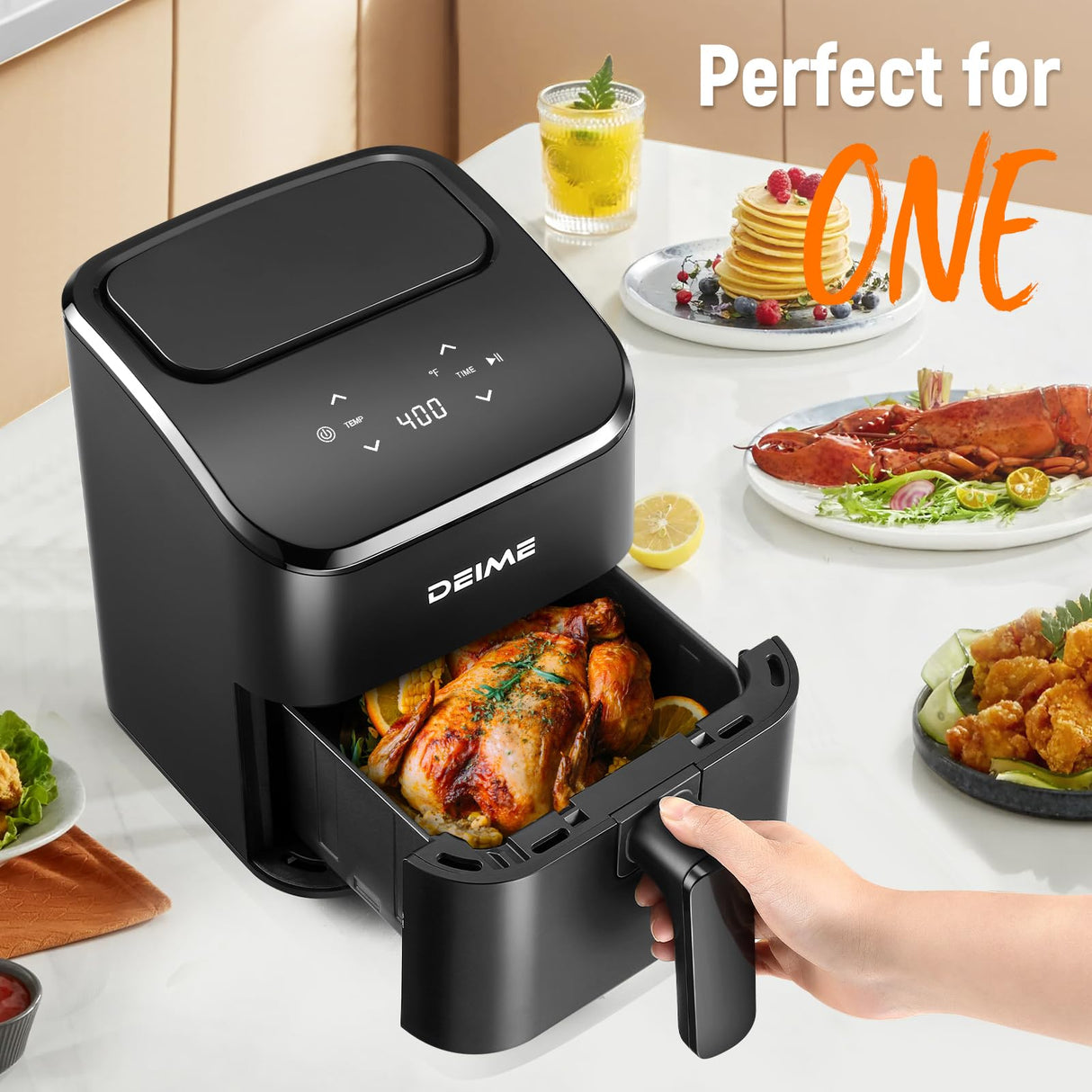 DEIME Air Fryer 3 Qt, Small Airfryer Digital Space Saving Compact, Bake, Reheat, Roasts for Quick Easy Meals, Mini Compact & Quiet, Nonstick & Dishwasher Safe Basket (Black) deime