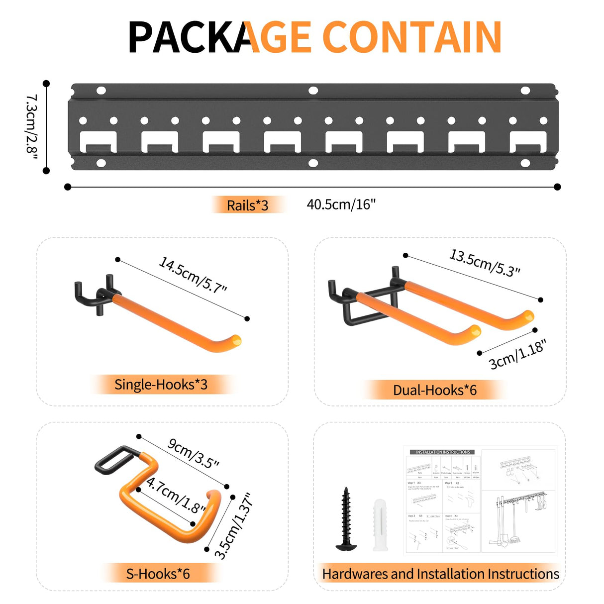 Unaikoo Garage Tool Organizer Wall Mount - Heavy Duty Garage Storage and Organization Garden Tool Organizer with Adjustable Pegboard Hooks Yard Shed Rack for Broom Mop Shovels Rake Trimmers, 48 inch Unaikoo