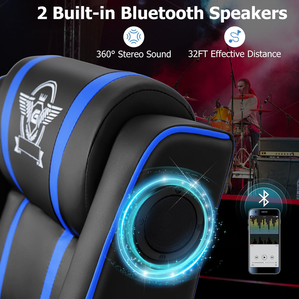 Giantex Gaming Massage Recliner Chair - Racing Style Gaming Sofa Chair with Reclining Backrest, Massage Lumbar Pillow, Retractable Footrest, Home Theater Seating with Bluetooth Speaker (Blue) Giantex