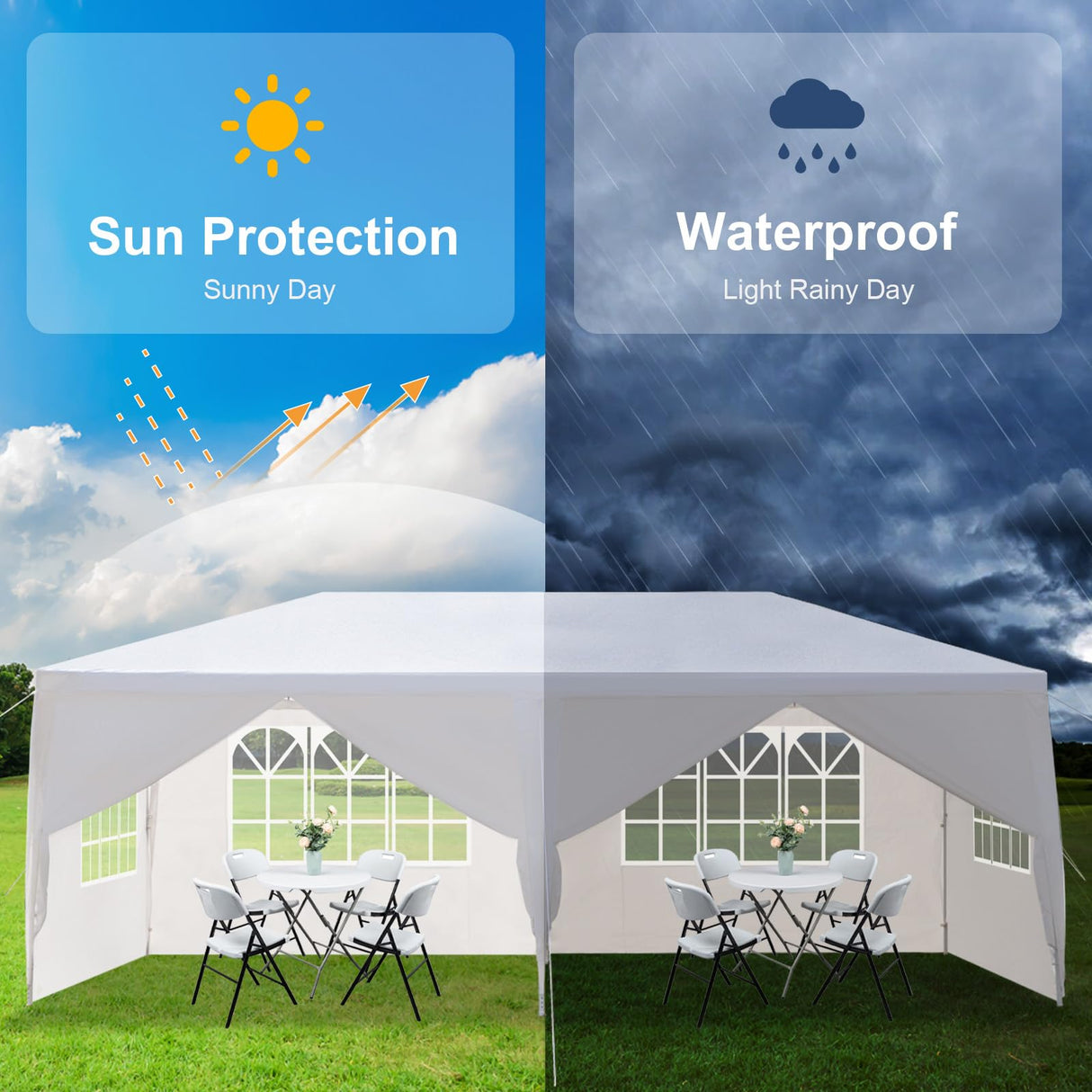 Outvita Outdoor Gazebo White Canopy with sidewalls, Wedding Party Tent with UV Blocking for Parties Sun Rain Shelter (10x20ft) Outvita