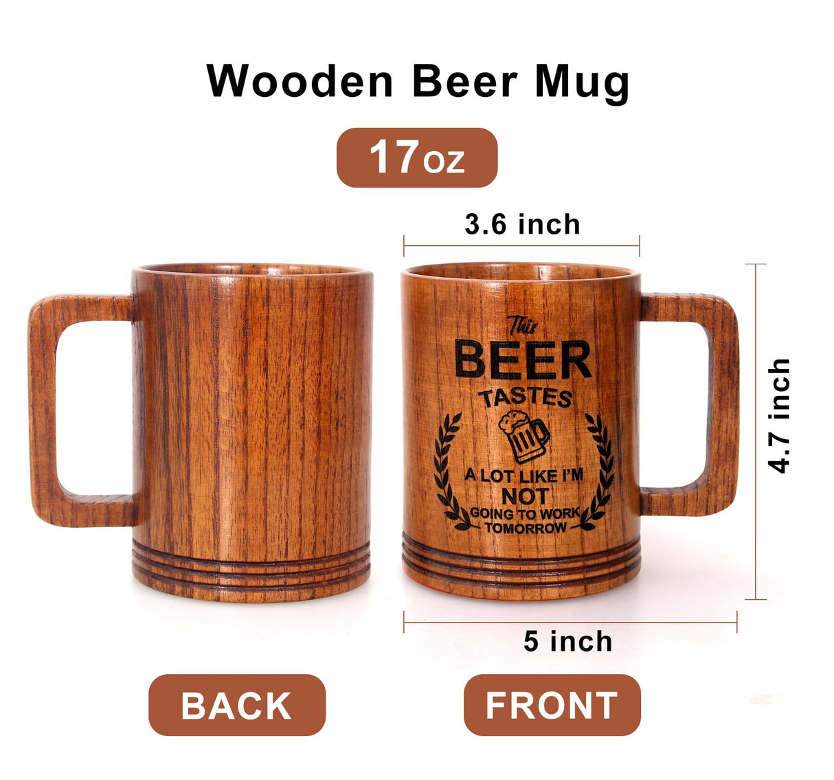 Funny Beer Lover Gift for Men Women Boyfriend Dad Husband Brother Large Wooden Beer Mug Gag Retirement Gifts for Coworkers Friend Man Mug Gift Wood Beer Stein Cool Retired Gifts Tankard Viking Mug Ayiaren