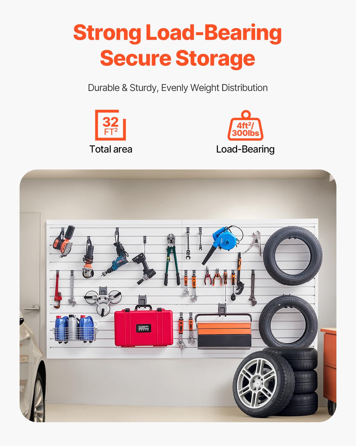 VEVOR Slat Wall Paneling, 8 x 4 ft, PVC Garage Slatwall with Accessories, White Slat Wall Easy-to-Install Adjustable Slatwall Panel with Coupling Structure & DIY Cutting, Fits for Storage & Display VEVOR
