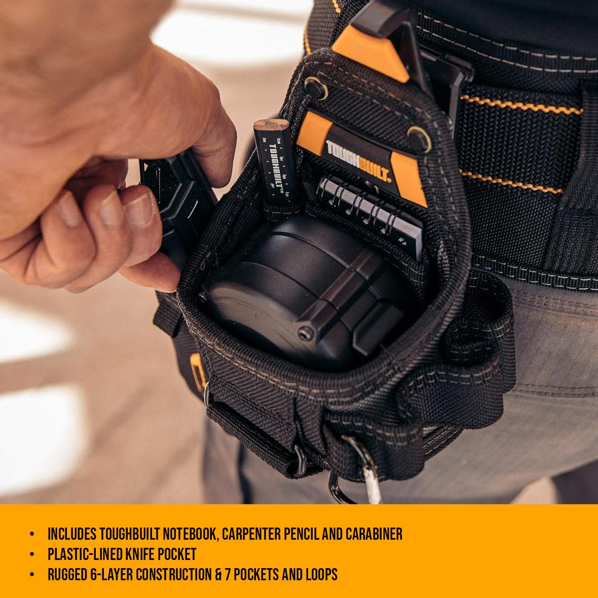 ToughBuilt TOU-CT-25X Tape Measure/Utility Knife Pouch + Notebook & Pencil, TB-CT-25X ToughBuilt