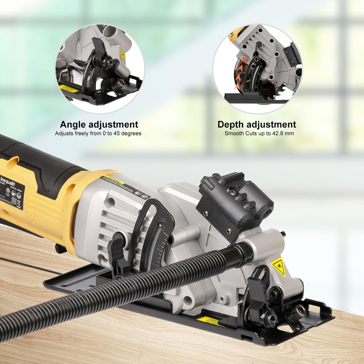 Inequalit 4Amp Mini Circular Saw, 3500RPM Corded Compact Saw with 4-1/2" 24T TCT Blades, Laser Guide, Rip Guide, Vacuum Adapter and Blade Wrench, Max Cutting Depth 1-11/16"(90°), 1-1/8"(45°) Inequalit