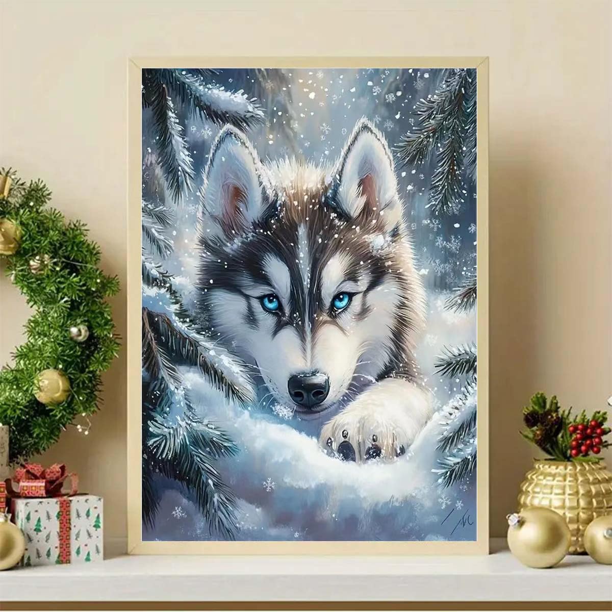 5D Diamond Painting Kits for Adults Beginner,Animal Wolf Round Full Drill Diamond Art Kits,DIY Winter Diamond Painting Kits with Crafts for Adults Home Wall Decoration 12 X 16inch GEMFAMILY