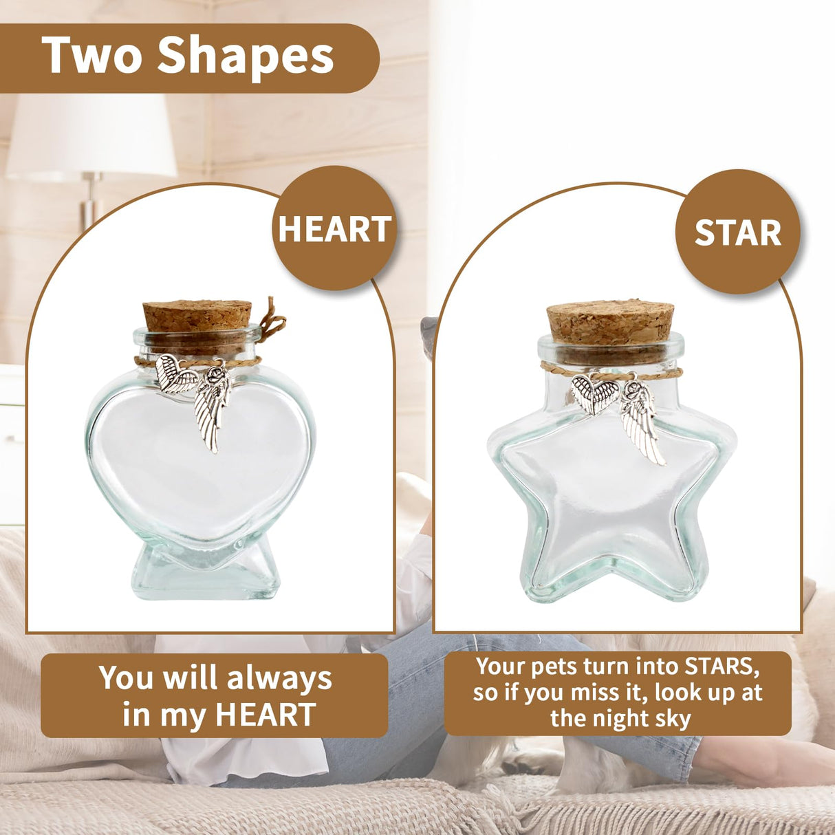 COSOWO Memorial Bottle for Pet Hair, Dogs & Cats Fur Memorial Glass Keepsake with 2 Silver Accessories, Pet Memorial Urn, Heart Shape COSOWO