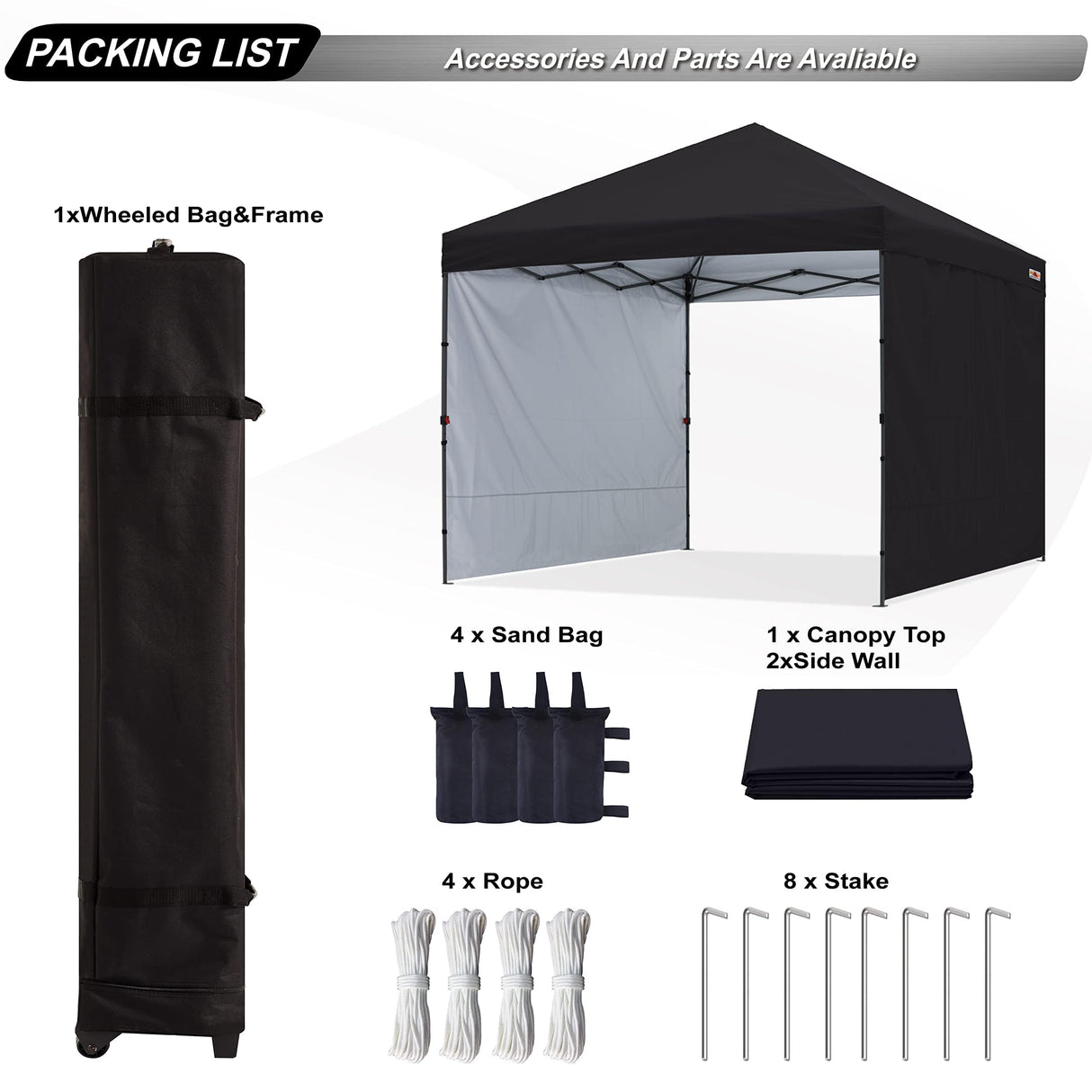 ABCCANOPY Easy Pop up Canopy Tent with 2 Sidewalls for Outdoor Sun Blocking or Rain Protection,10x10, Black ABCCANOPY