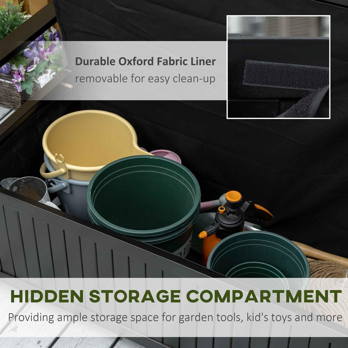 Outsunny 43 Gallon Outdoor Wooden Storage Bench with Backrest and Armrests, Black Star Motif Outsunny