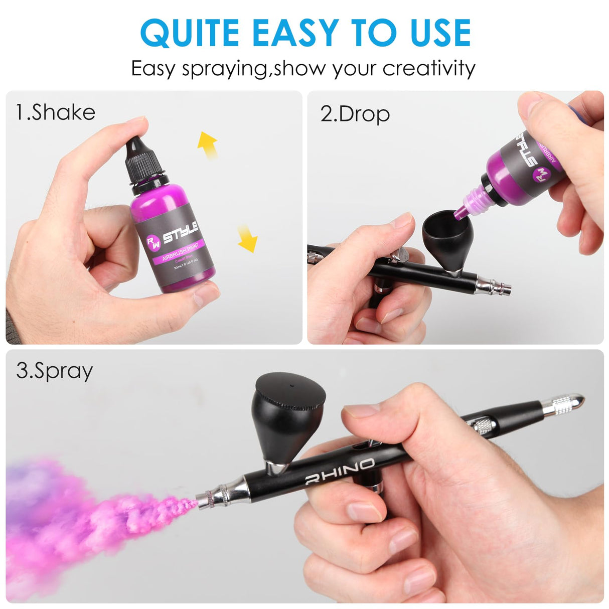 Airbrush Paint - 44 Colors with 4 Thinner Airbrush Paint Set 1fl oz, Leather & Shoe Air Brush Paint Kit Water Based for Artists Beginners Hobbyist rhinowisdom