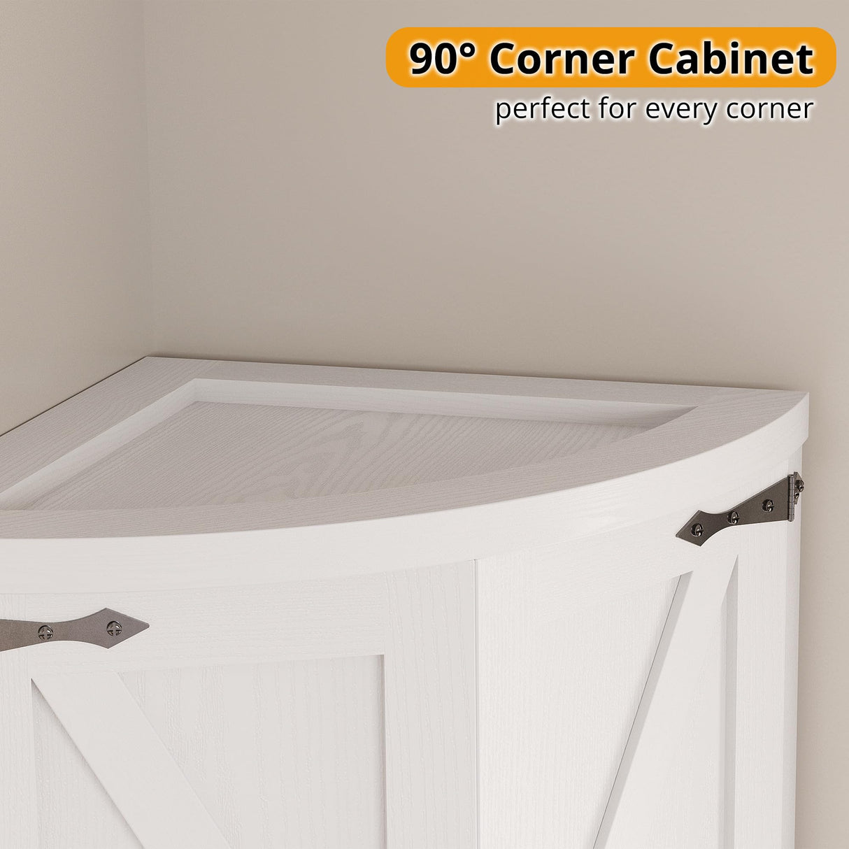 IRONCK Tall Corner Cabinet with 3 Wine Racks, Farmhouse Storage Cabinet with 4 Doors and Adjustable Shelves, Barn Door Design, Corner Bar Cabinet for Living Room, Kitchen, Laundry Room White IRONCK