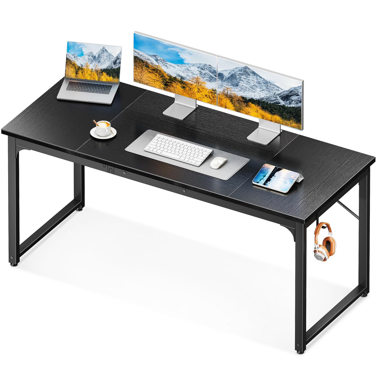 Coleshome 63 Inch Computer Desk, Modern Simple Style Desk for Home Office, Study Student Writing Desk,Black Coleshome