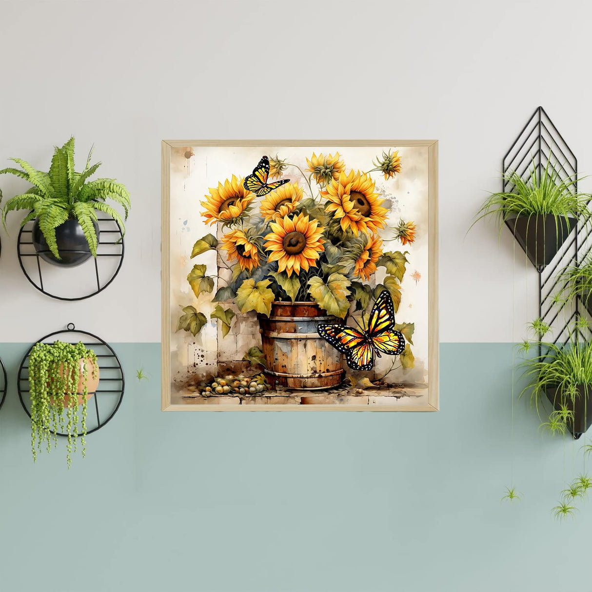 igoodom Diamond Art Kits for Adults, Sunflowers Diamond Art Kits, Full Drill Round Sunflowers Butterfly Diamond Painting Kits, DIY Gem Art and Crafts for Home Wall Decor Gift 14x14inch igoodom