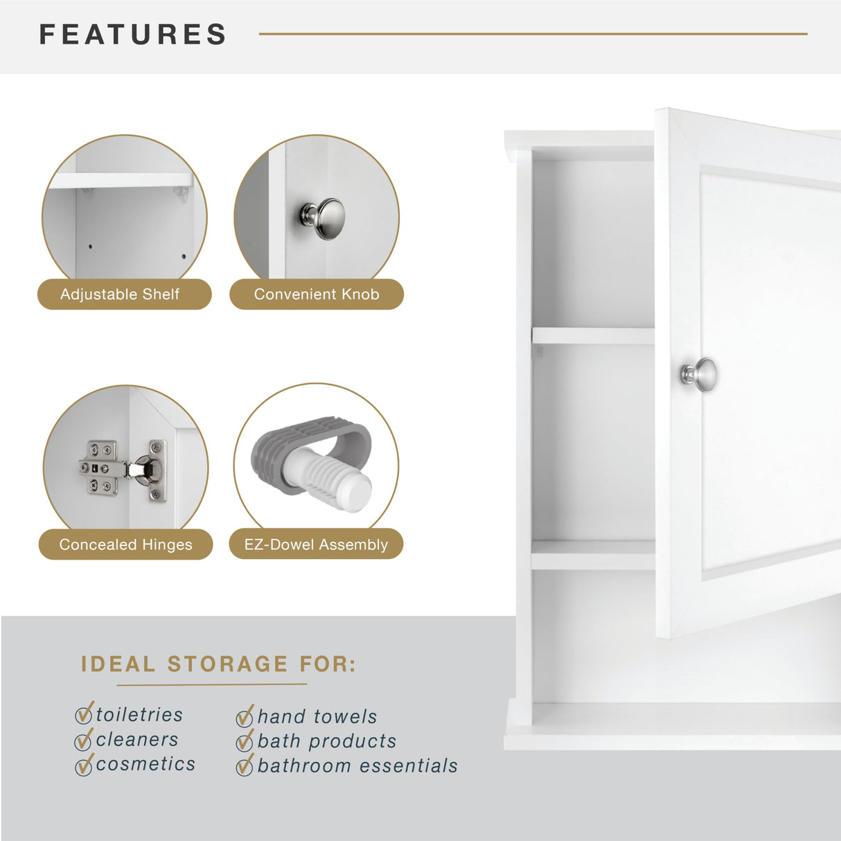 MCS 23x16 White Medicine Cabinet Organizer, Wall Mounted Bathroom Cabinet for Over-The-Toilet Storage, Bathroom Furniture & Restroom Organizer MCS