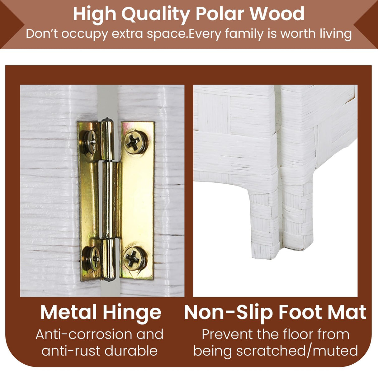 Room Divider Wall Divider 6FT 4 Panels Wood Mesh Hand-Woven Indoor Room Screen Folding Portable Partition Screen, White Dopinmin